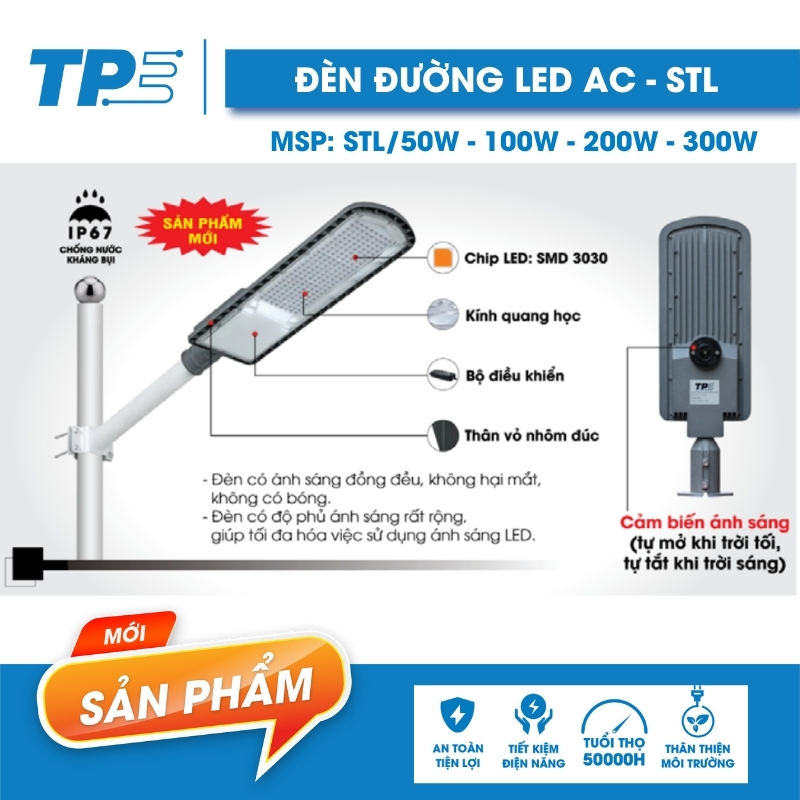 Đèn Đường Led AC Cảm Biến Ánh Sáng