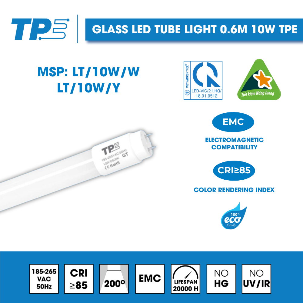 Glass LED Tube Light 0.6M 10W TPE