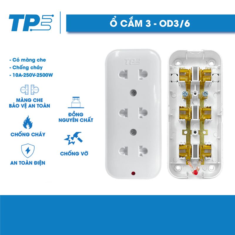 Ổ Cắm 3 TPE (không dây, màng che, chống cháy )
