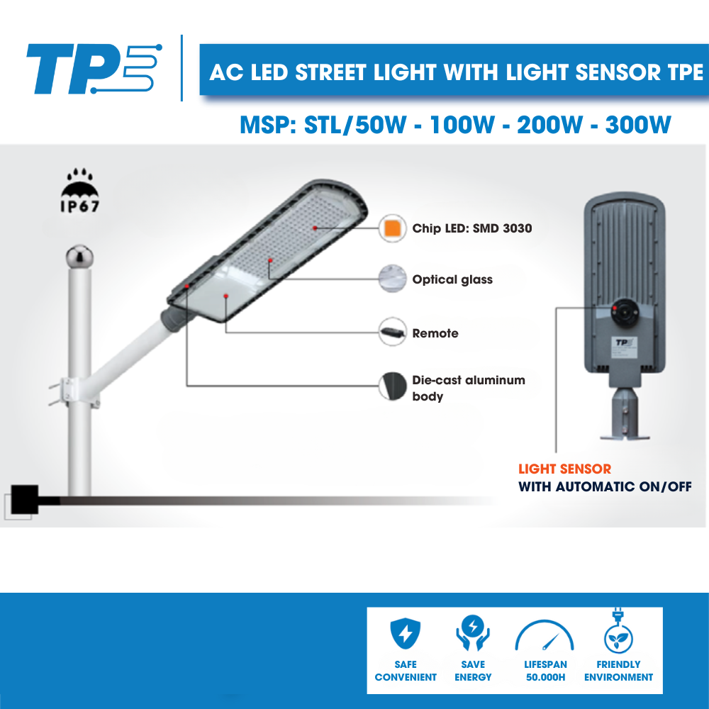AC LED Street Light with Light Sensor TPE