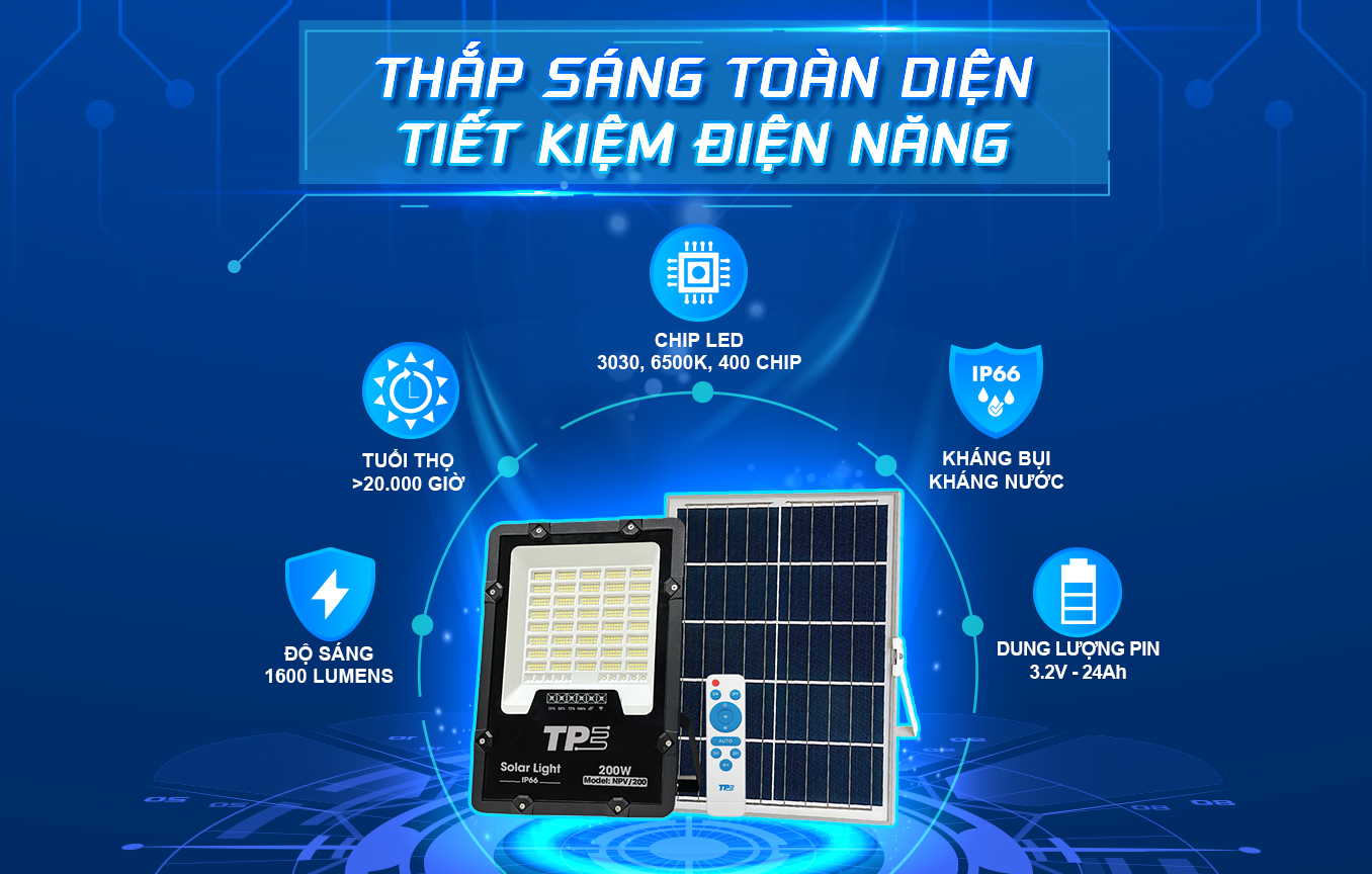 ĐÈN LED PHA NĂNG LƯỢNG MẶT TRỜI TPE – BÍ QUYẾT TIẾT KIỆM ĐIỆN NĂNG TRONG HOẠT ĐỘNG SẢN XUẤT KINH DOANH