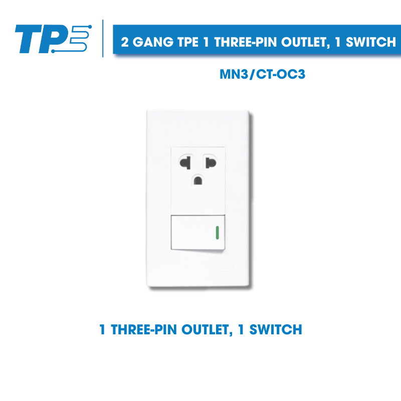 2 Gang TPE 1 three-pin outlet, 1 switch