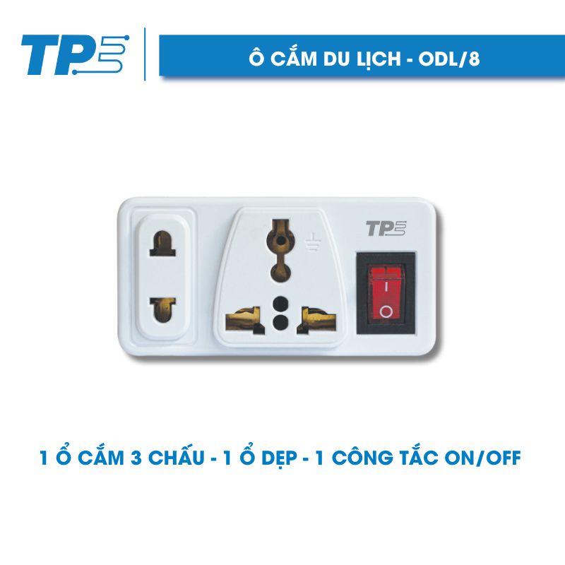 Ổ Cắm Du Lịch TPE, 1 Ổ Cắm 3 Chấu - 1 Ổ Dẹp - 1 Công Tắc ON/OFF