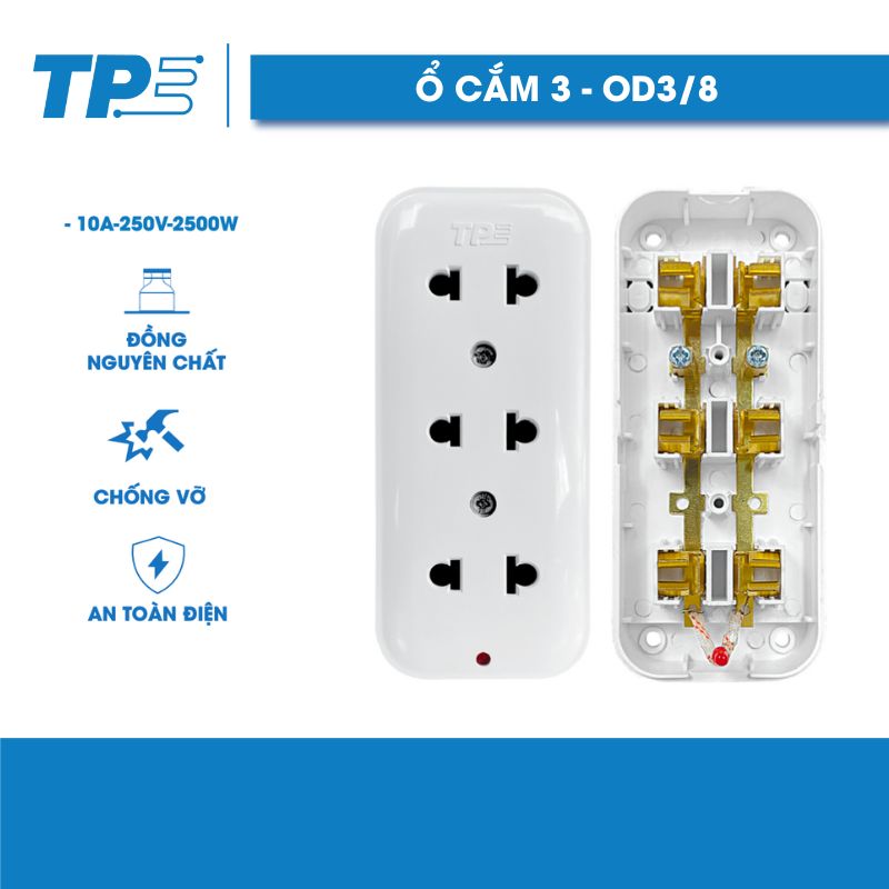 Ổ Cắm 3 TPE (Không Dây, Không Màng che)
