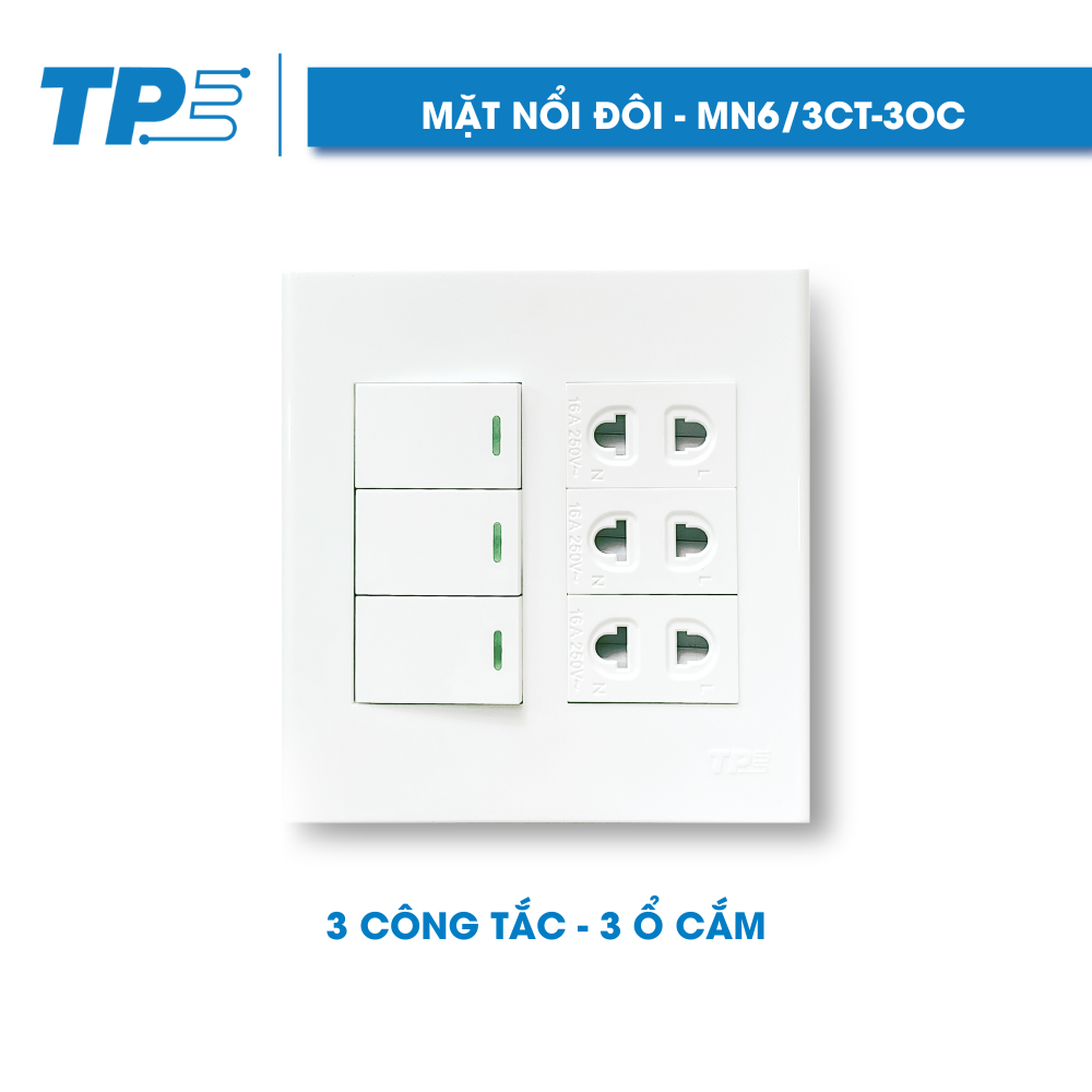 TPE double-gang, 3 Sockets – 3 Switches
