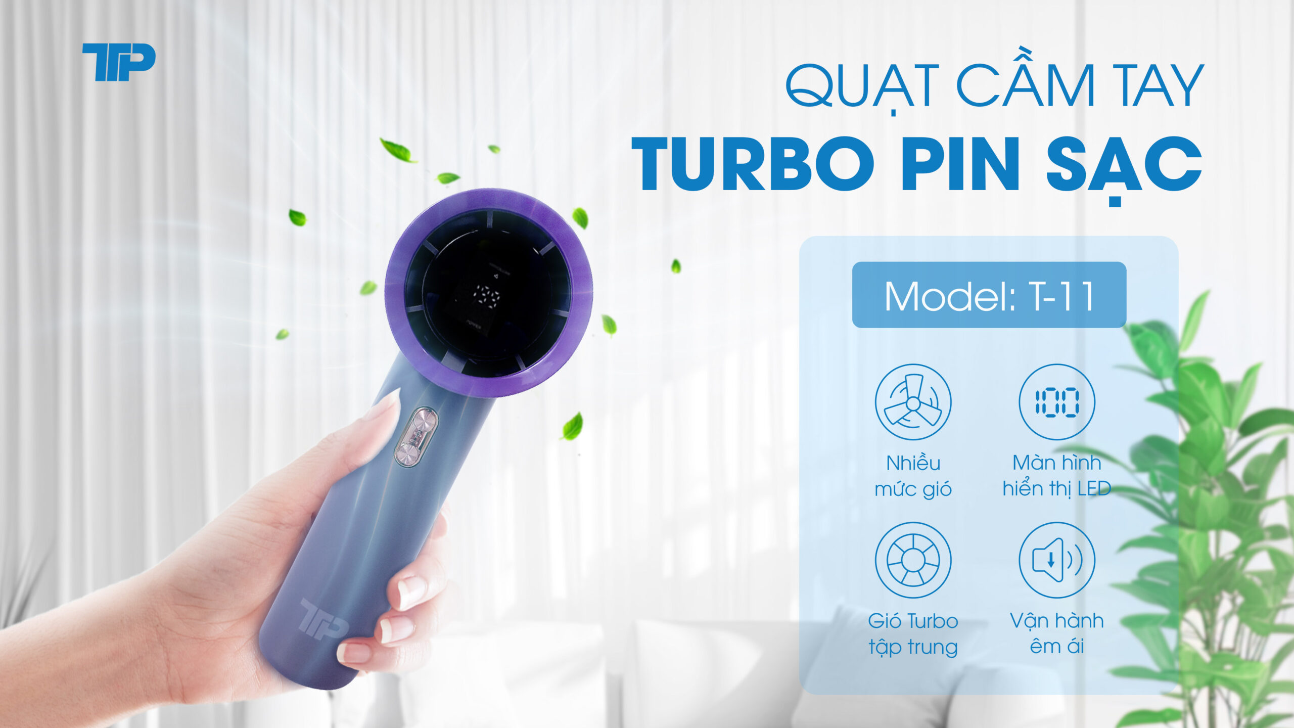 QUẠT CẦM TAY TURBO PIN SẠC TTP: THỔI BAY CÁI NÓNG