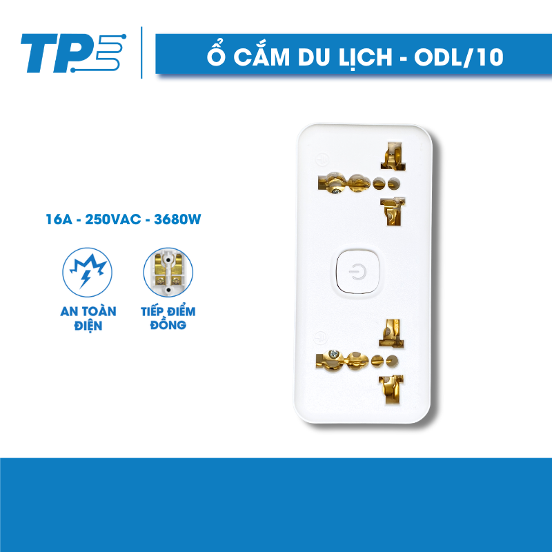 Ổ Cắm Du Lịch TPE ODL/10 – 2 Ổ Cắm 3 Chấu, 2 Ổ Cắm Dẹp, 1 Công Tắc ON/OFF