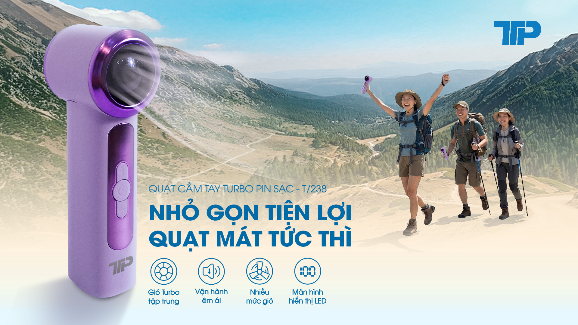 QUẠT CẦM TAY TURBO PIN SẠC T-238: NHỎ GỌN TIỆN LỢI, QUẠT MÁT TỨC THÌ