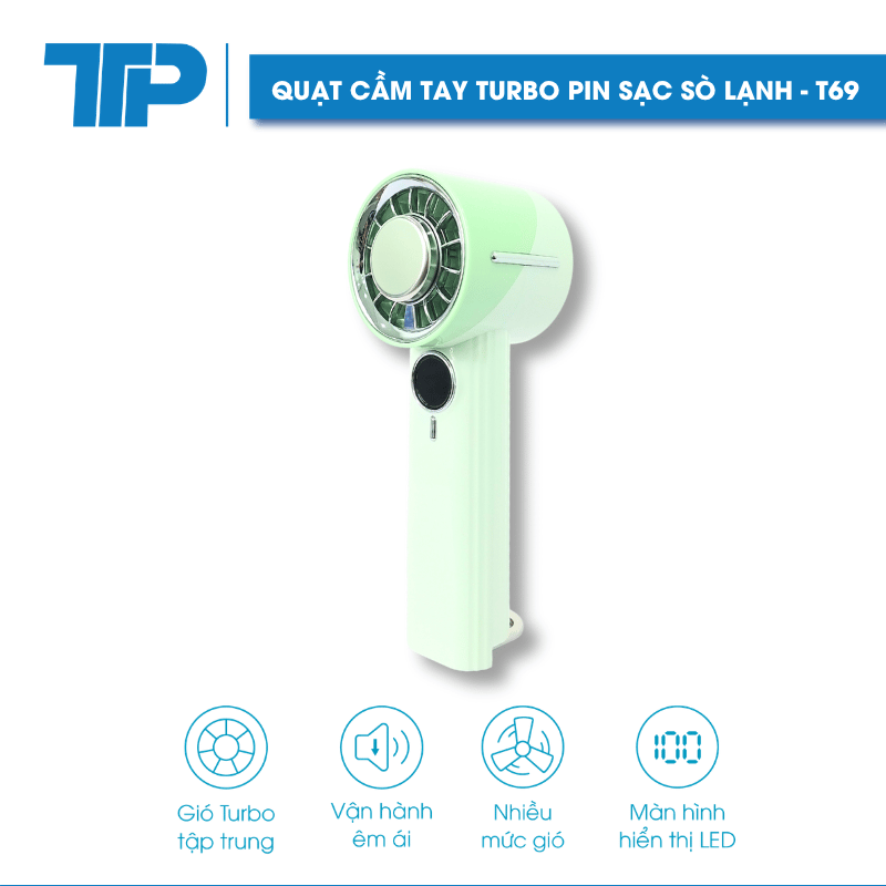 Quạt Cầm Tay Turbo Pin Sạc Sò Lạnh T69