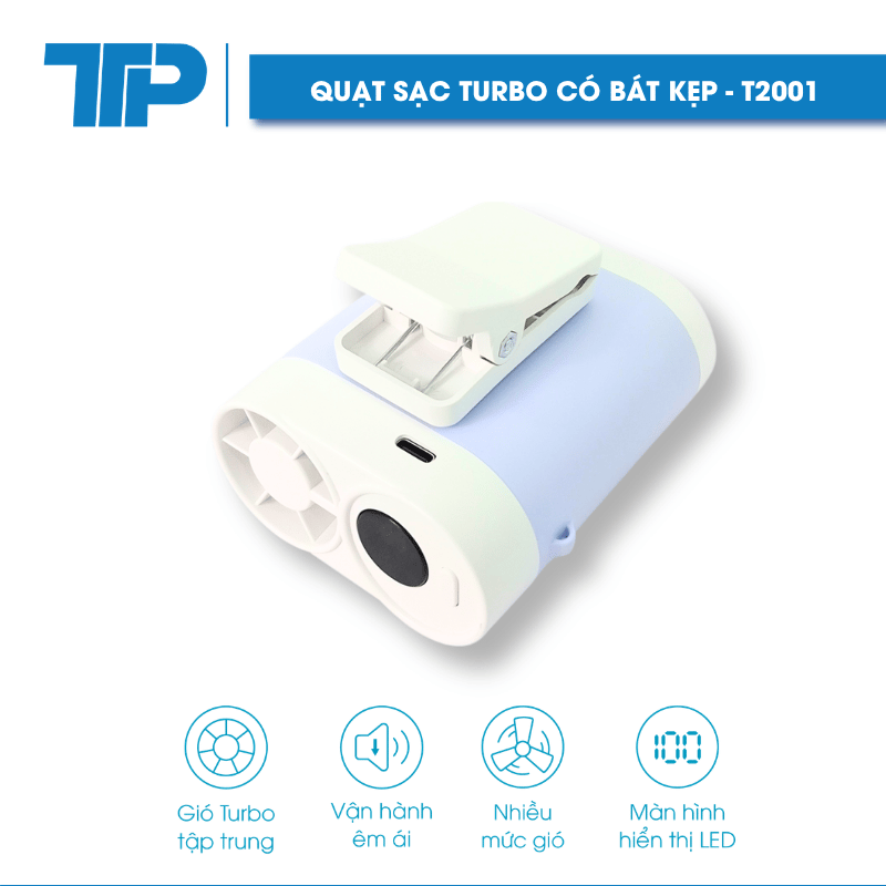 Quạt Turbo Pin Sạc Có Bát Kẹp T-2001