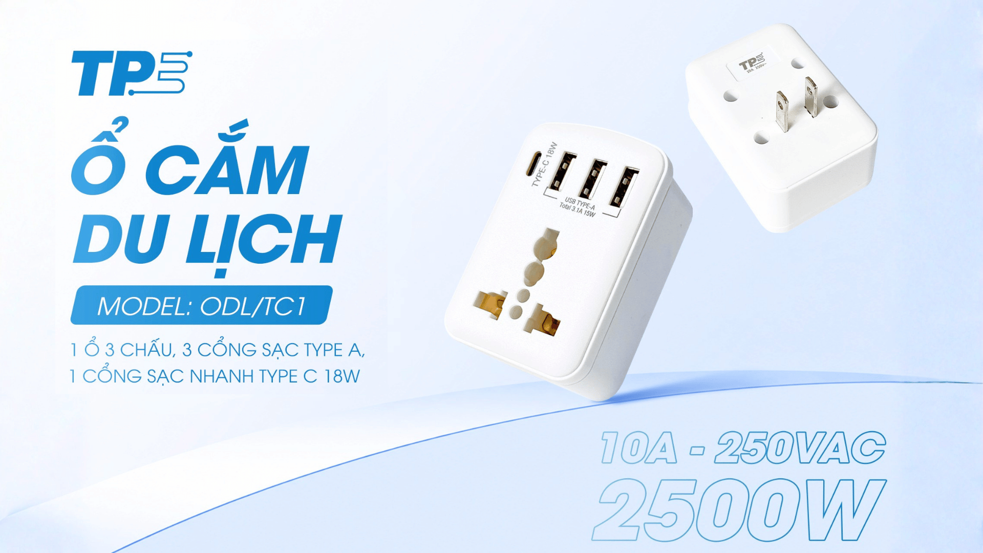 Ổ CẮM DU LỊCH TPE – ODL/TC1: TIỆN ÍCH 5 TRONG 1